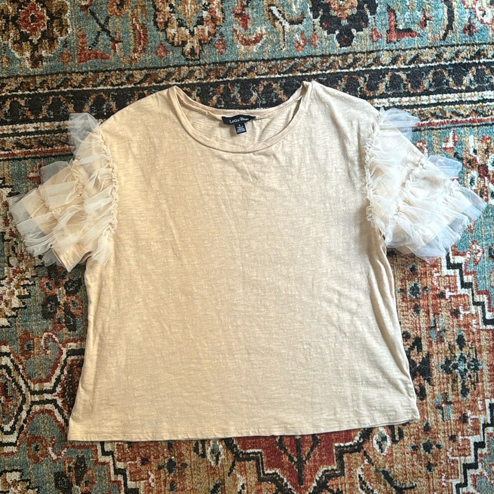 Beige Anthropologie Tulle-sleeved Tee
